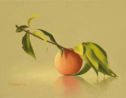 fine art paintings for sale: still life oil painting "Peach" by Leah Kristin Dahlgren