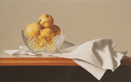 fine art paintings for sale: still life oil painting "Pears in a Crystal Bowl" by Leah Kristin Dahlgren