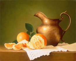 fine art paintings for sale: still life oil painting juliannes pitcher by Leah Kristin Dahlgren