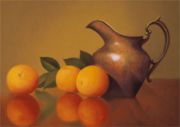 fine art prints for sale: still life print \"Oranges in Reflection\" by Leah Kristin Dahlgren