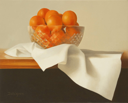 fine art paintings for sale: still life oil painting "Tangerines in a Crystal Bowl" by Leah Kristin Dahlgren