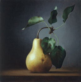 still life oil painting "pear" by leah kristin dahlgren